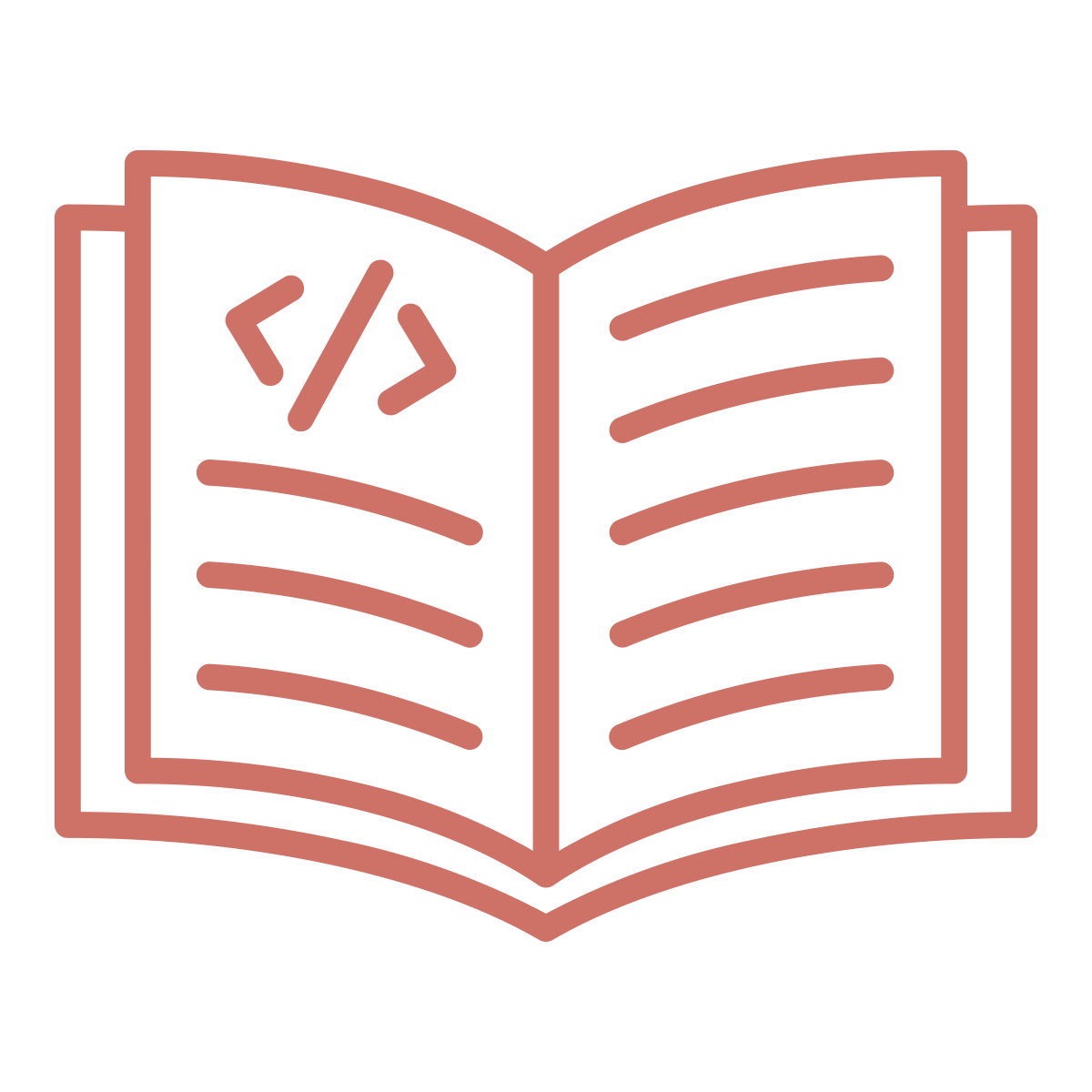 Icon of a book featuring simple code language 