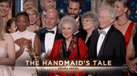  Gif of Margaret Atwood on stage at the Emmys. 